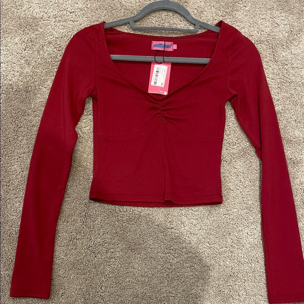Edikted Deep Red Long Sleeve Crop Top